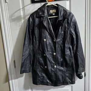 Blushe by Spiegel Leather Jacket Womens Medium Black Double Breasted Pea Coat